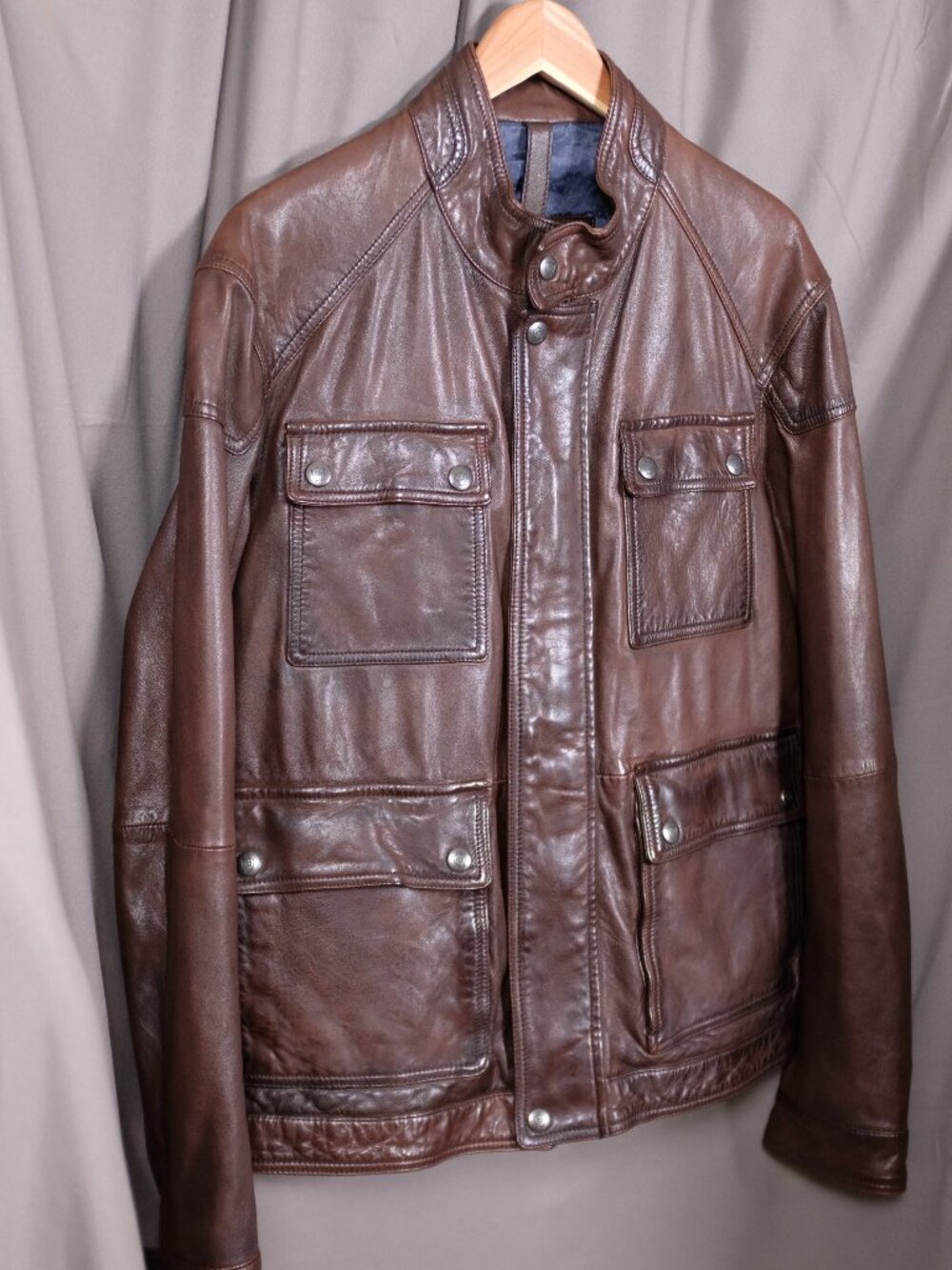 Massimo Dutti Burnished Leather Field Jacket